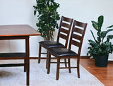 Set of Two Espresso And Brown Upholstered Faux Leather Ladder Back Dining Side Chairs - Homeroots