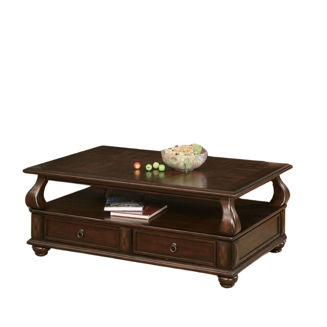 50" Dark Brown Solid Wood Coffee Table With Two Drawers And Shelf - Homeroots - Flyclothing LLC