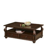 50" Dark Brown Solid Wood Coffee Table With Two Drawers And Shelf - Homeroots - Flyclothing LLC