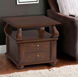 26" Brown Solid Wood Square End Table With Two Drawers And Shelf - Homeroots