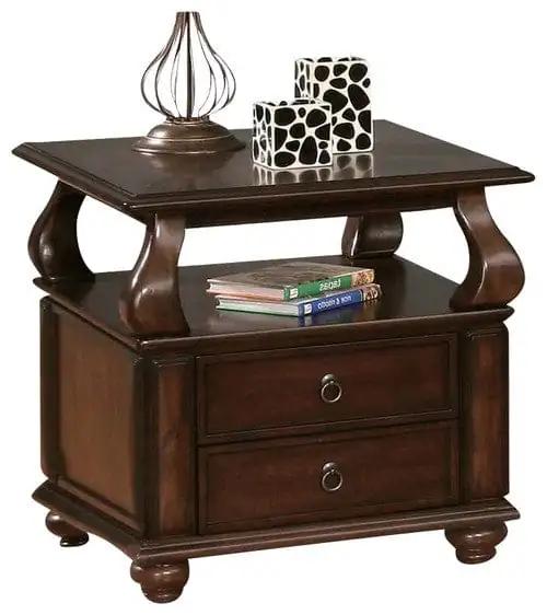 26" Brown Solid Wood Square End Table With Two Drawers And Shelf - Homeroots - Flyclothing LLC