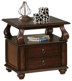 26" Brown Solid Wood Square End Table With Two Drawers And Shelf - Homeroots