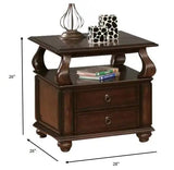 26" Brown Solid Wood Square End Table With Two Drawers And Shelf - Homeroots - Flyclothing LLC