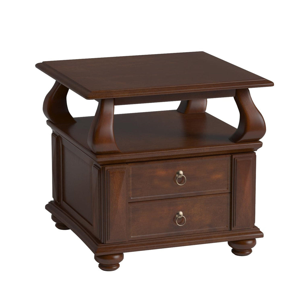 26" Brown Solid Wood Square End Table With Two Drawers And Shelf - Homeroots