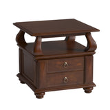 26" Brown Solid Wood Square End Table With Two Drawers And Shelf - Homeroots
