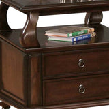 26" Brown Solid Wood Square End Table With Two Drawers And Shelf - Homeroots
