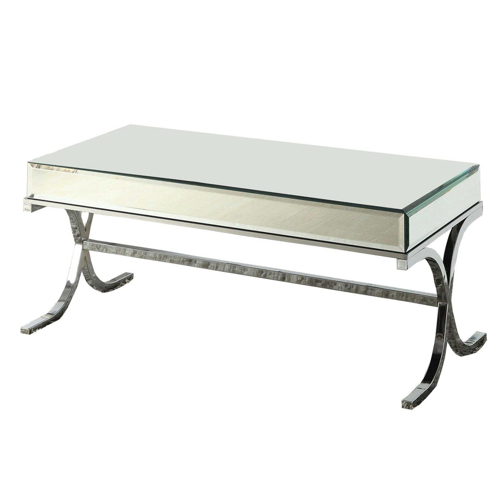 42" X 21" X 19" Mirrored Top And Chrome Coffee Table - Homeroots