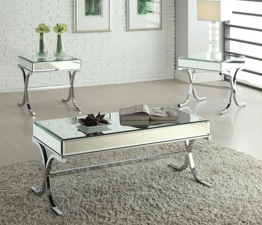 22" Silver And Clear Glass Square Mirrored End Table - Homeroots