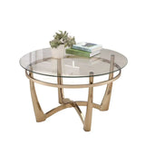 35" Clear And Champagne Glass And Metal Round Coffee Table - Homeroots