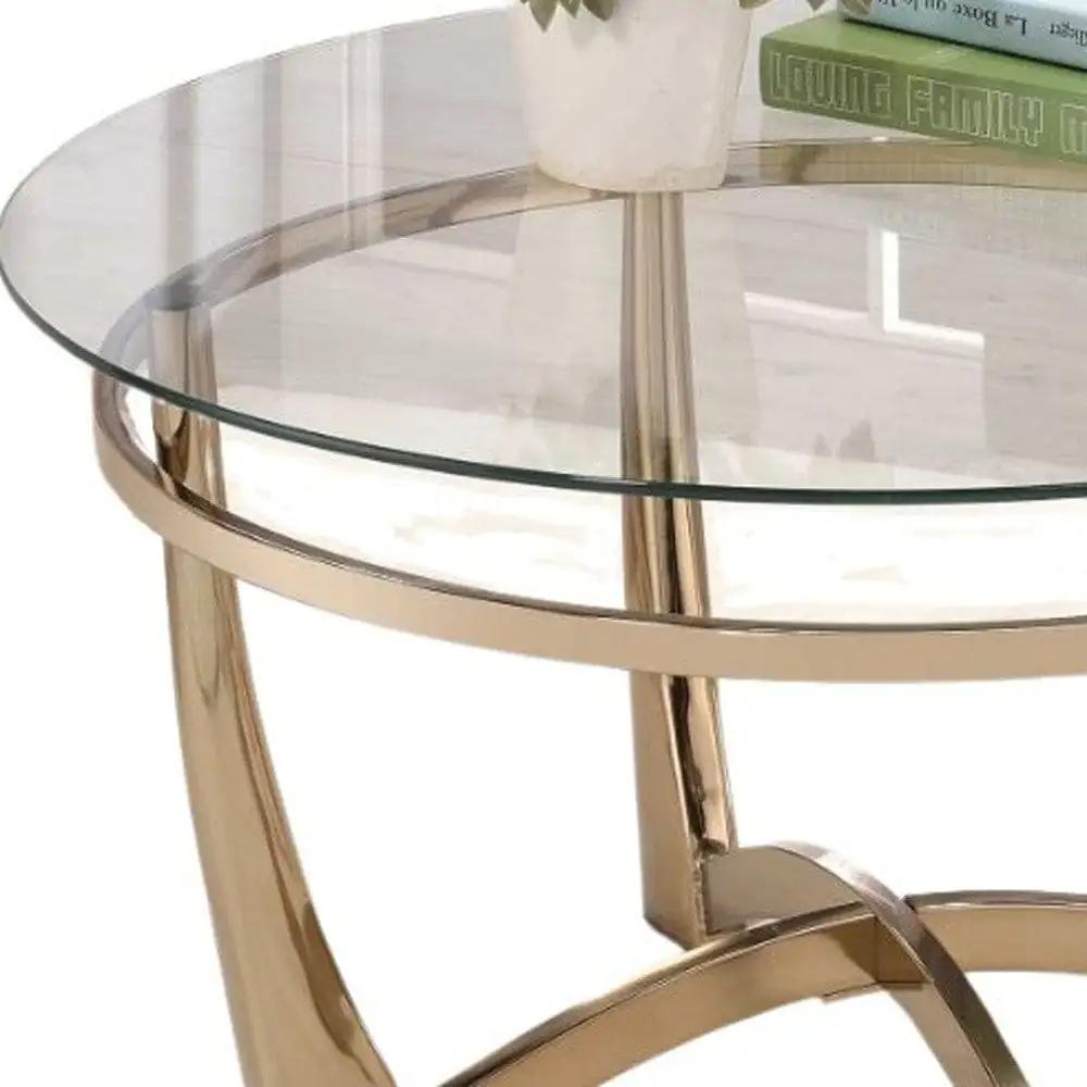 35" Clear And Champagne Glass And Metal Round Coffee Table - Homeroots - Flyclothing LLC
