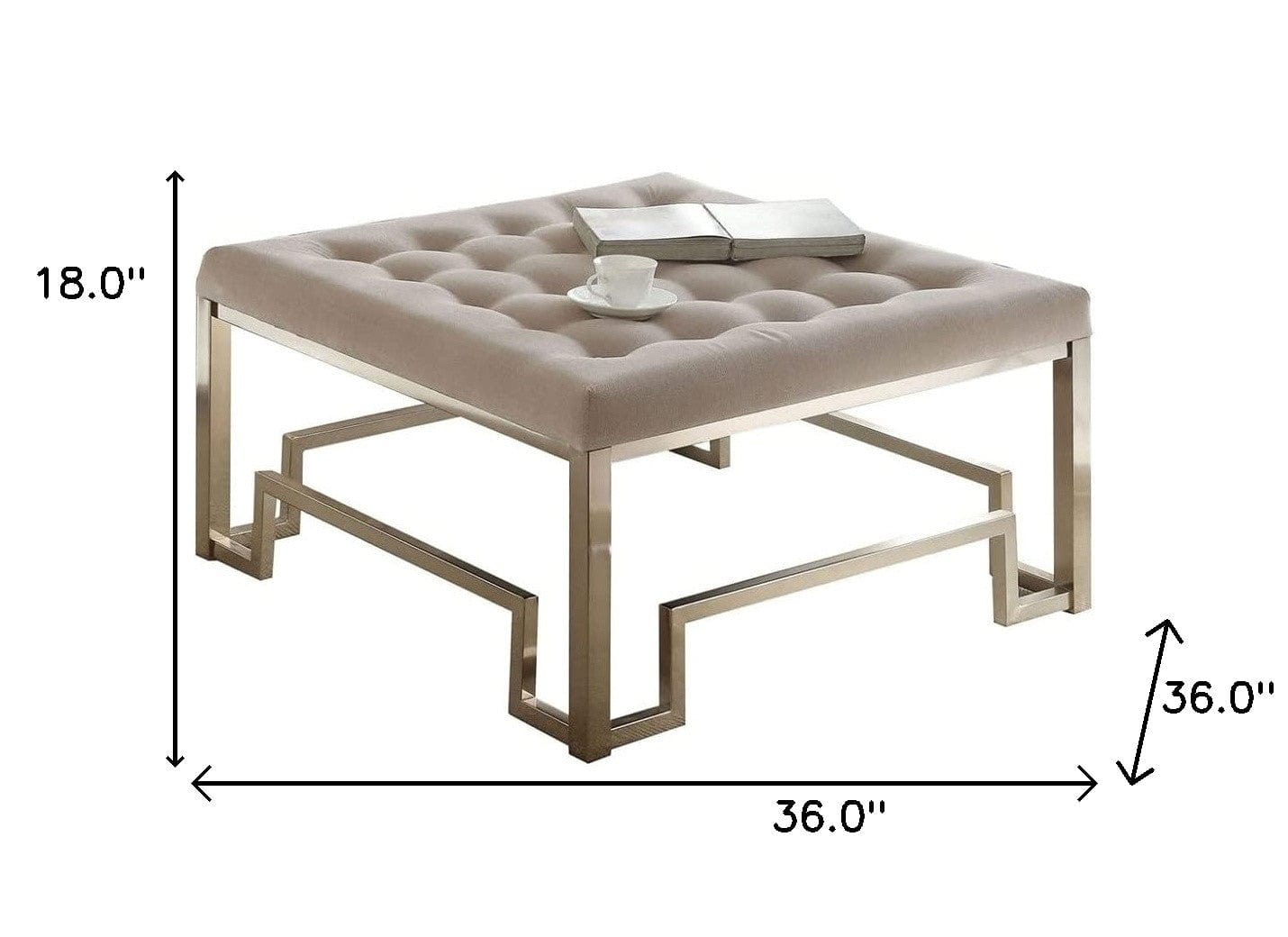 36" Champagne Cotton Blend Cocktail Ottoman - Homeroots - Flyclothing LLC