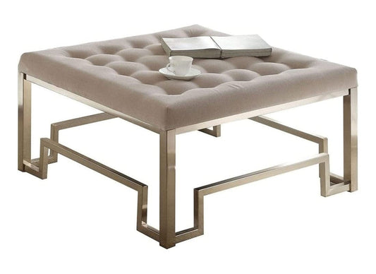 36" Champagne Cotton Blend Cocktail Ottoman - Homeroots