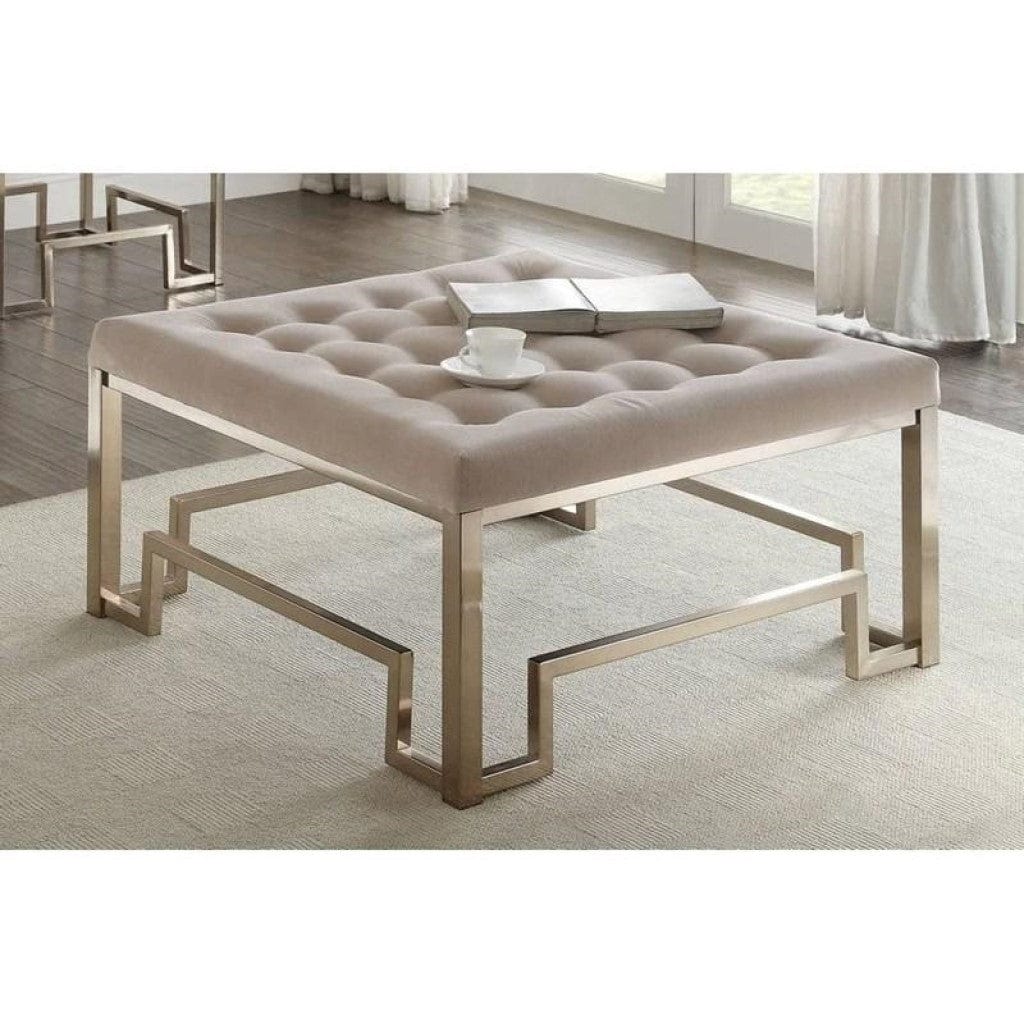 36" Champagne Cotton Blend Cocktail Ottoman - Homeroots - Flyclothing LLC