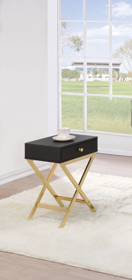 24" Gold And Black Solid Wood End Table With Drawer - Homeroots