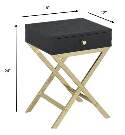 24" Gold And Black Solid Wood End Table With Drawer - Homeroots