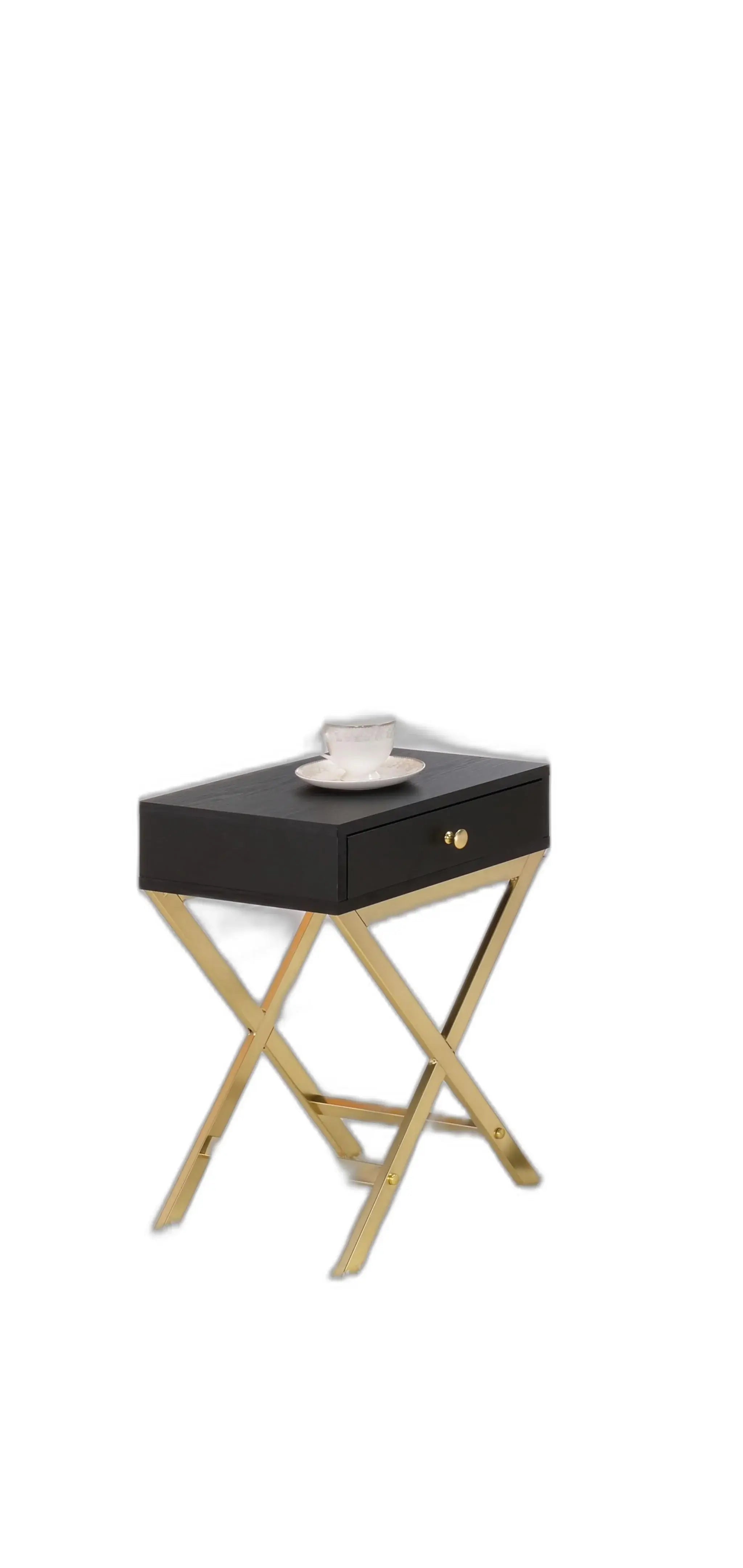 24" Gold And Black Solid Wood End Table With Drawer - Homeroots - Flyclothing LLC