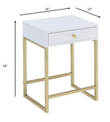 24" Gold And White Solid Wood End Table With Drawer - Homeroots - Flyclothing LLC