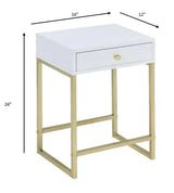 24" Gold And White Solid Wood End Table With Drawer - Homeroots - Flyclothing LLC