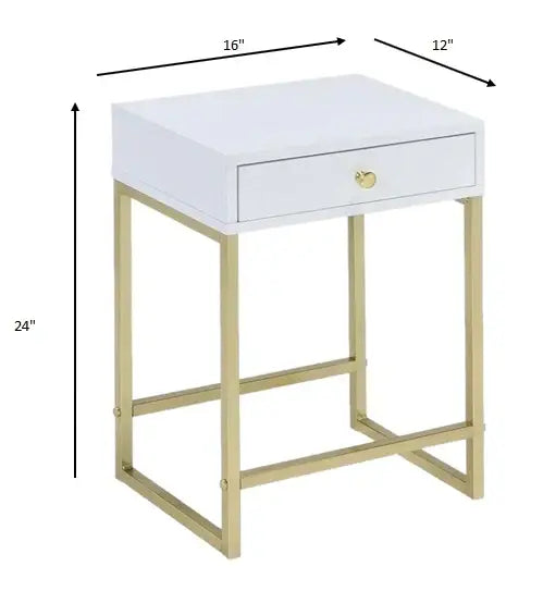 24" Gold And White Solid Wood End Table With Drawer - Homeroots - Flyclothing LLC