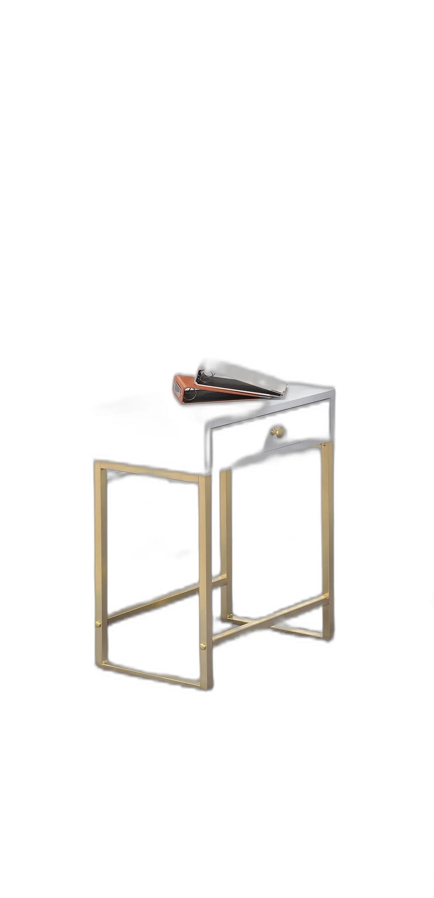 24" Gold And White Solid Wood End Table With Drawer - Homeroots - Flyclothing LLC