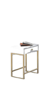 24" Gold And White Solid Wood End Table With Drawer - Homeroots - Flyclothing LLC
