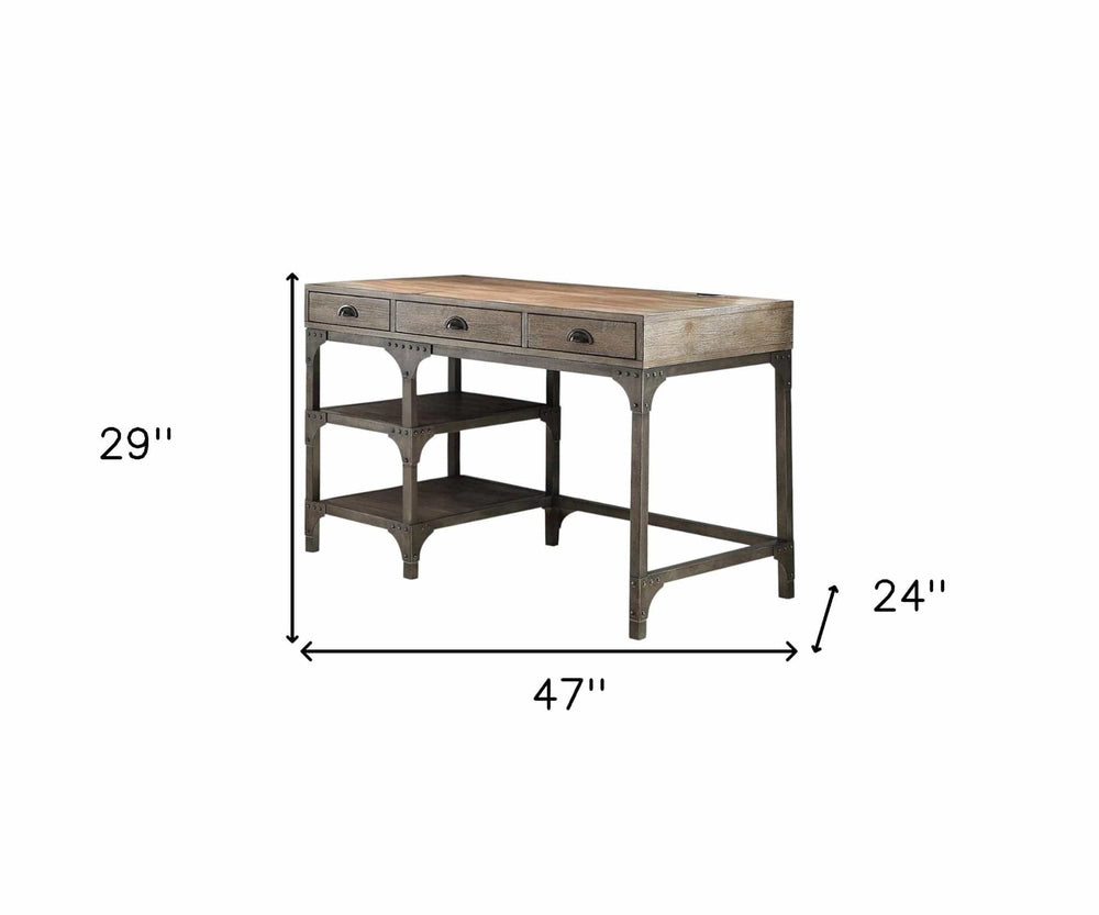 47" Natural and Gray Writing Desk With Three Drawers - Homeroots - Flyclothing LLC