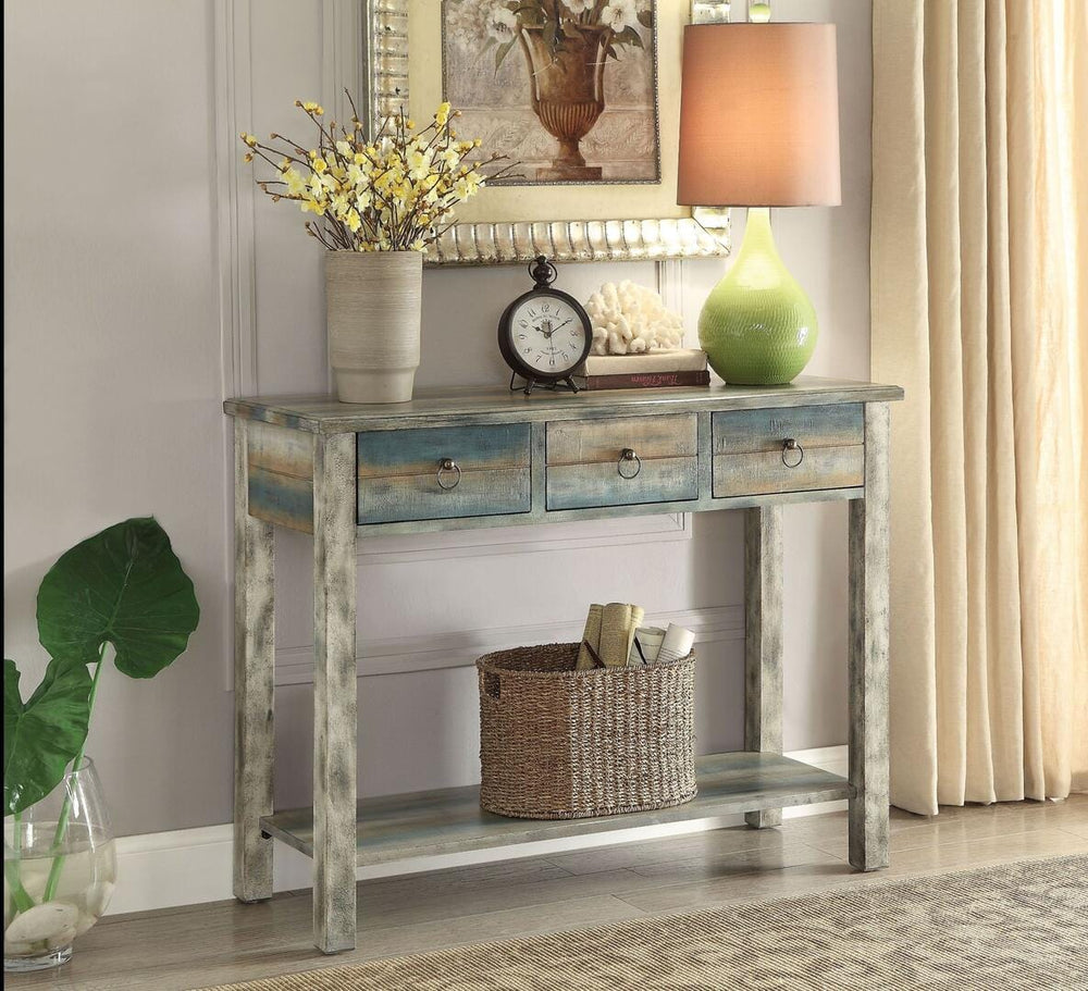 42" Blue and White Solid Wood Console Table - Homeroots - Flyclothing LLC