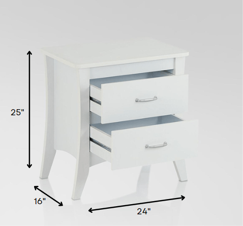 25" White Two Drawers Nightstand - Homeroots - Flyclothing LLC