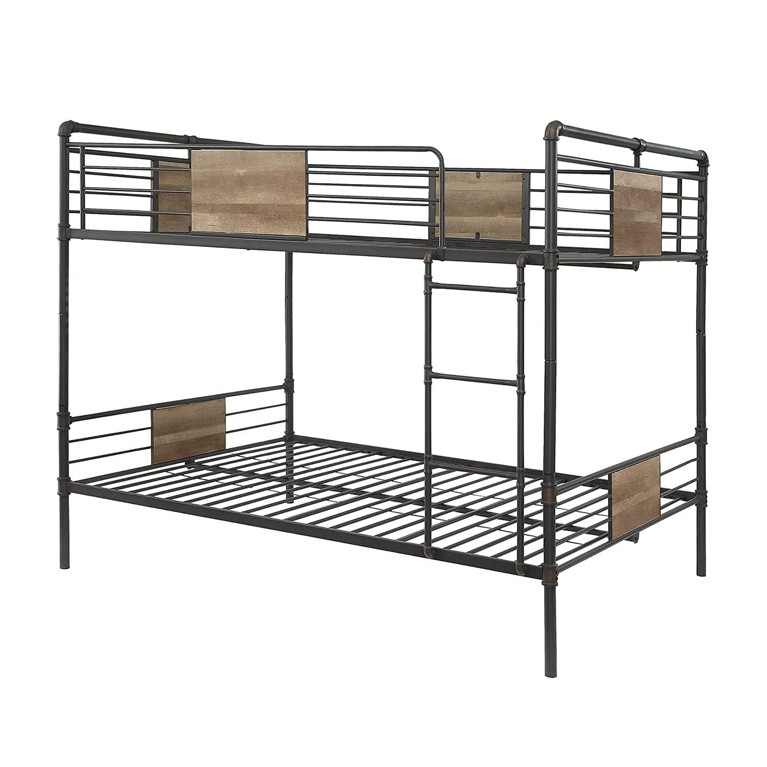 83" X 65" X 68" Sandy Black Dark Bronze Handbrushed Queen Over Queen Bunk Bed - Homeroots - Flyclothing LLC