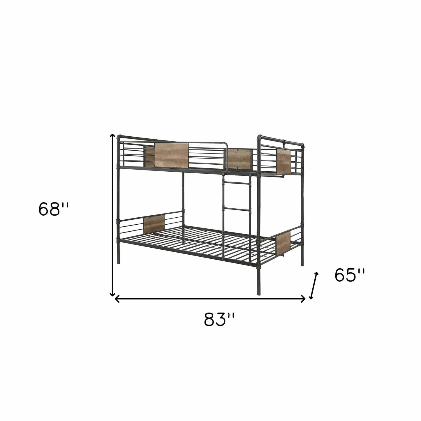 83" X 65" X 68" Sandy Black Dark Bronze Handbrushed Queen Over Queen Bunk Bed - Homeroots - Flyclothing LLC