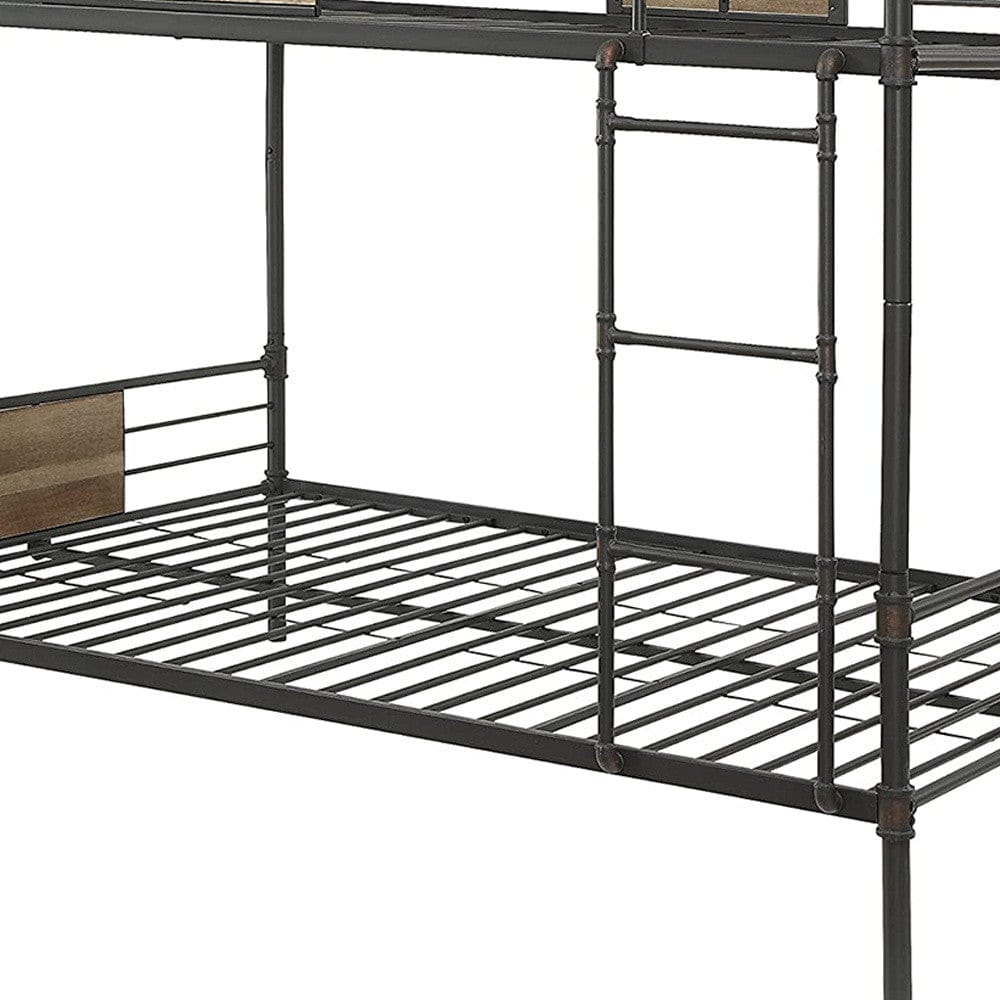 83" X 65" X 68" Sandy Black Dark Bronze Handbrushed Queen Over Queen Bunk Bed - Homeroots - Flyclothing LLC