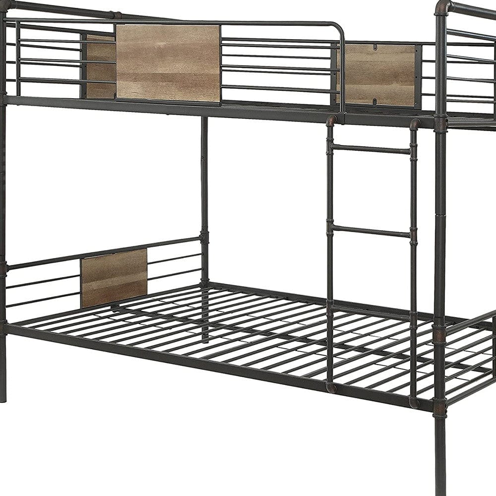 83" X 65" X 68" Sandy Black Dark Bronze Handbrushed Queen Over Queen Bunk Bed - Homeroots - Flyclothing LLC