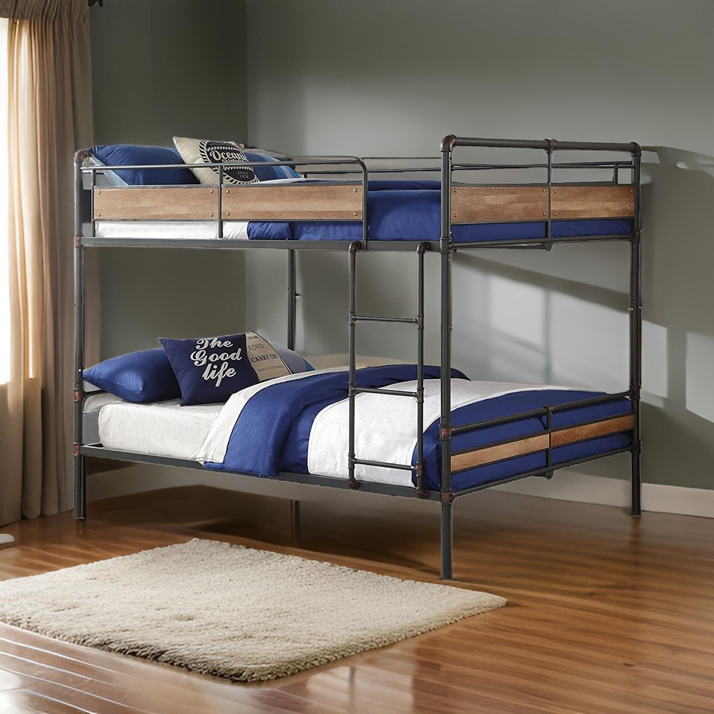 83" X 65" X 68" Sandy Black Dark Bronze Handbrushed Queen Over Queen Bunk Bed - Homeroots - Flyclothing LLC