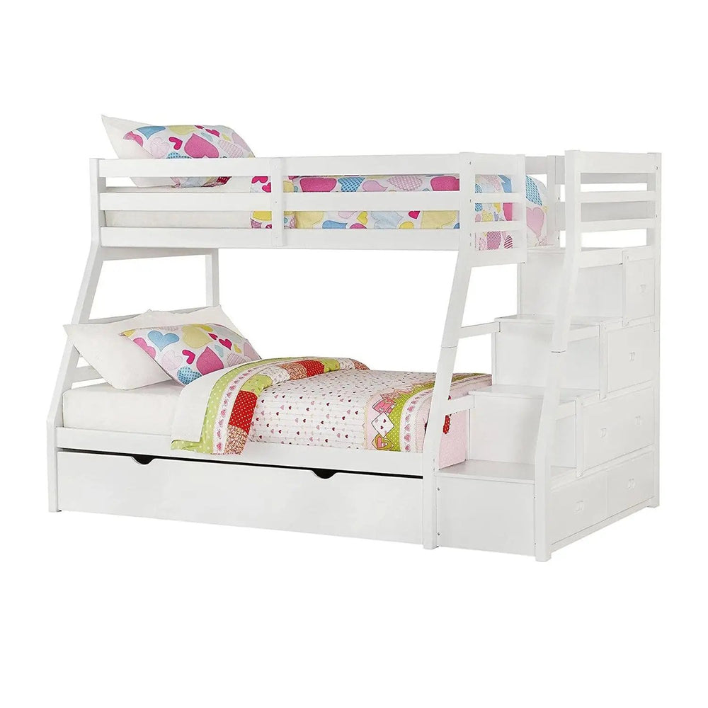 95" X 56" X 65" Twin Over Full White Storage Ladder And Trundle Bunk Bed - Homeroots - Flyclothing LLC