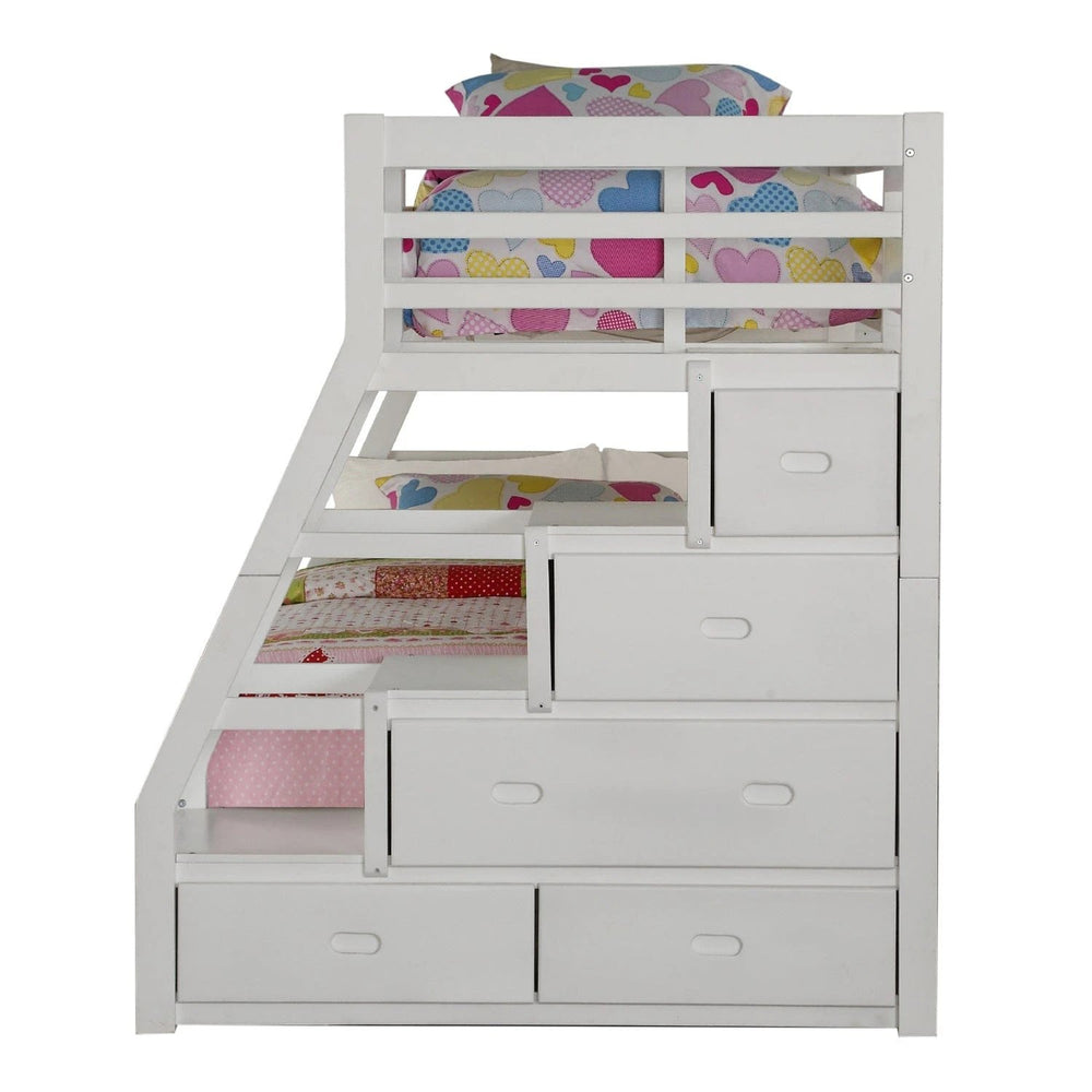 95" X 56" X 65" Twin Over Full White Storage Ladder And Trundle Bunk Bed - Homeroots - Flyclothing LLC