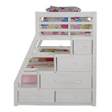95" X 56" X 65" Twin Over Full White Storage Ladder And Trundle Bunk Bed - Homeroots