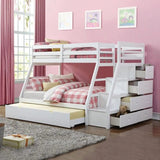 95" X 56" X 65" Twin Over Full White Storage Ladder And Trundle Bunk Bed - Homeroots