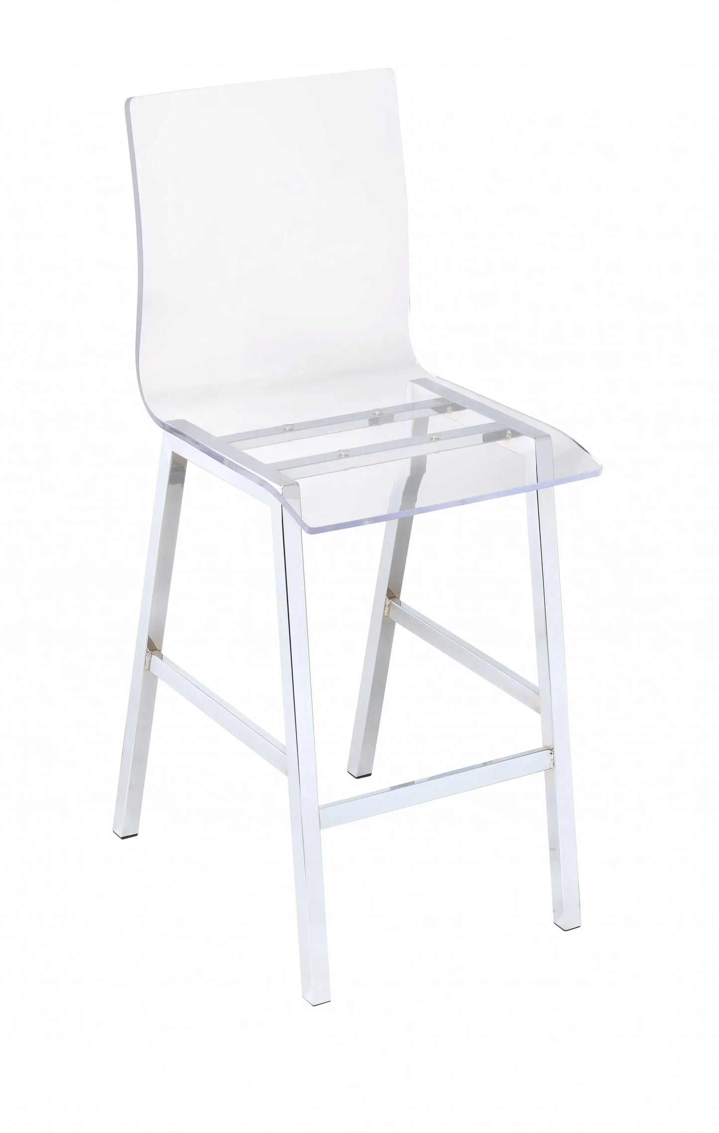 39" Clear And Silver Acrylic And Metal Counter Height Bar Chair - Homeroots - Flyclothing LLC