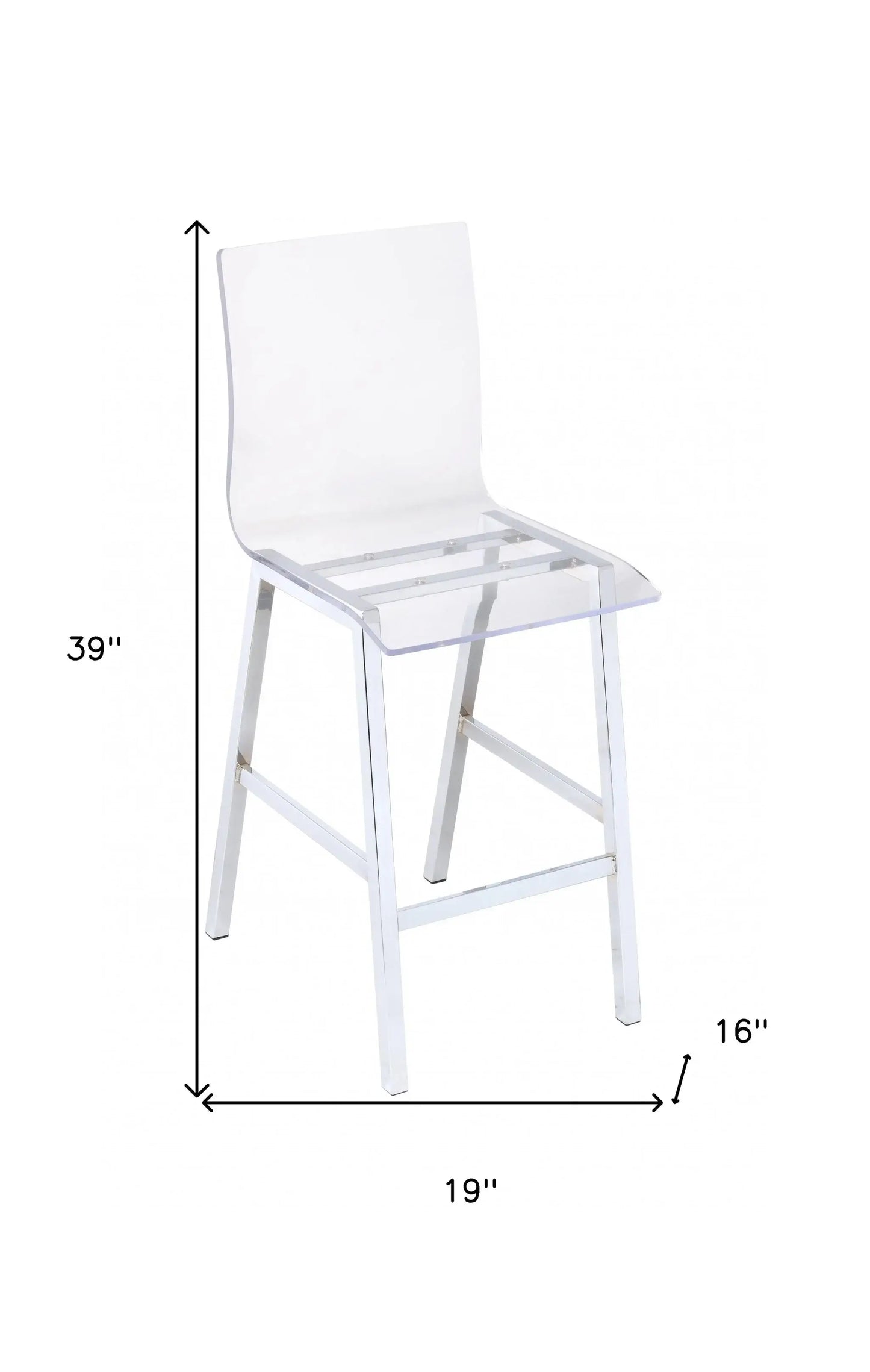 39" Clear And Silver Acrylic And Metal Counter Height Bar Chair - Homeroots - Flyclothing LLC