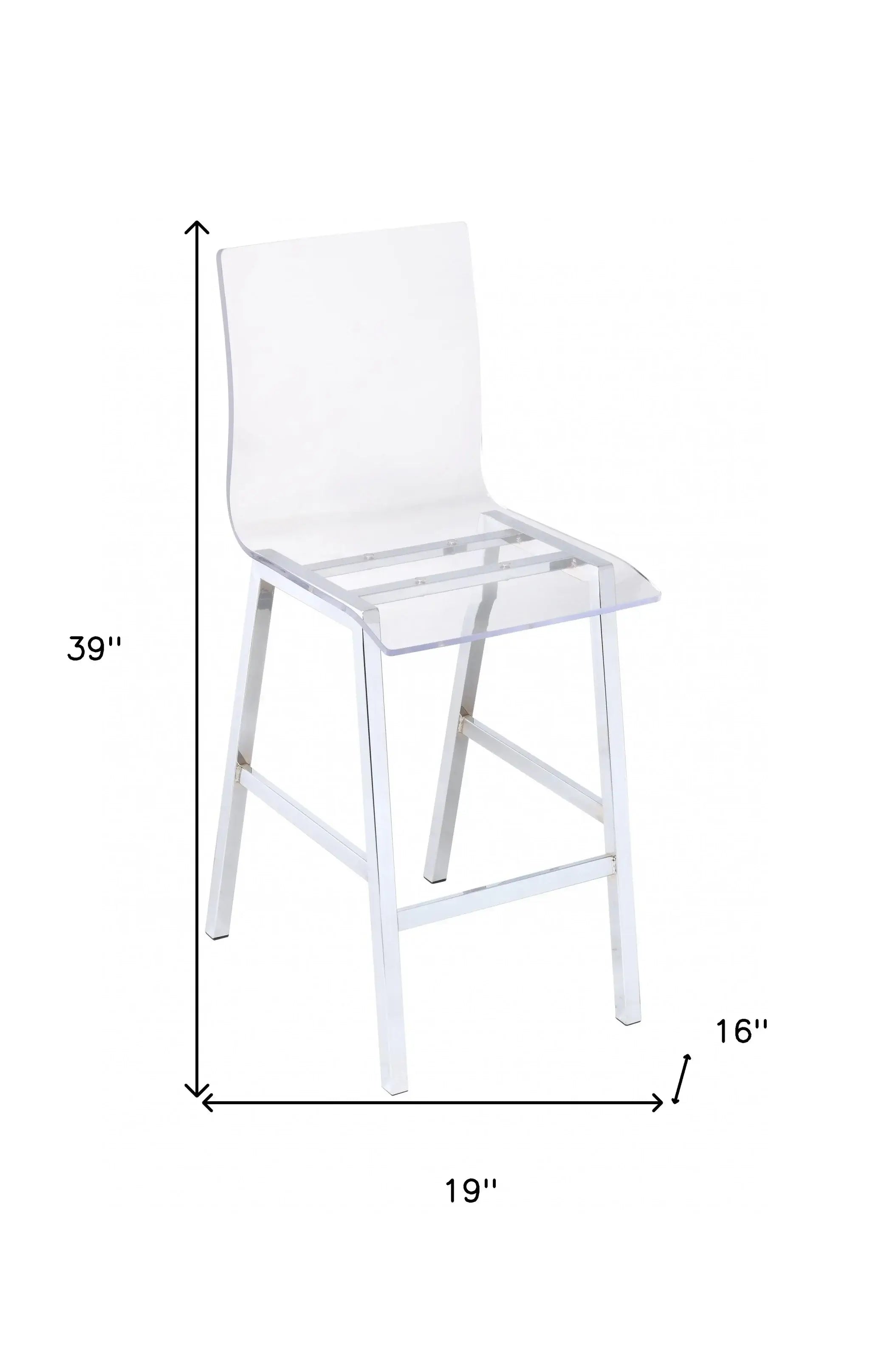 39" Clear And Silver Acrylic And Metal Counter Height Bar Chair - Homeroots - Flyclothing LLC