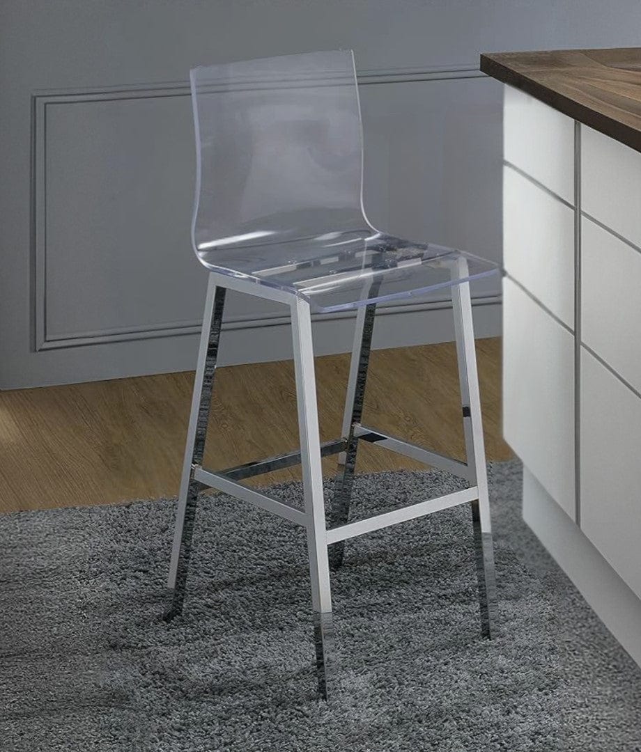 39" Clear And Silver Acrylic And Metal Counter Height Bar Chair - Homeroots - Flyclothing LLC