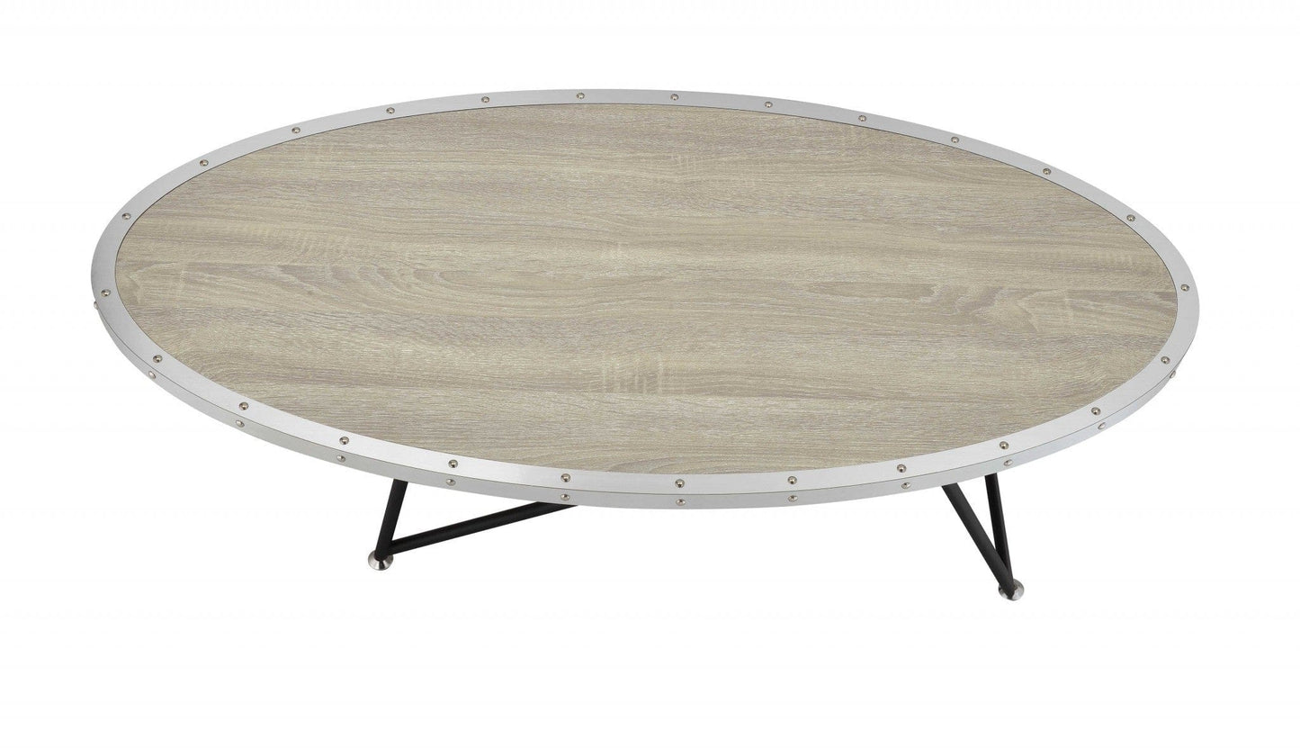 46" Natural And Black Iron Round Coffee Table - Homeroots - Flyclothing LLC