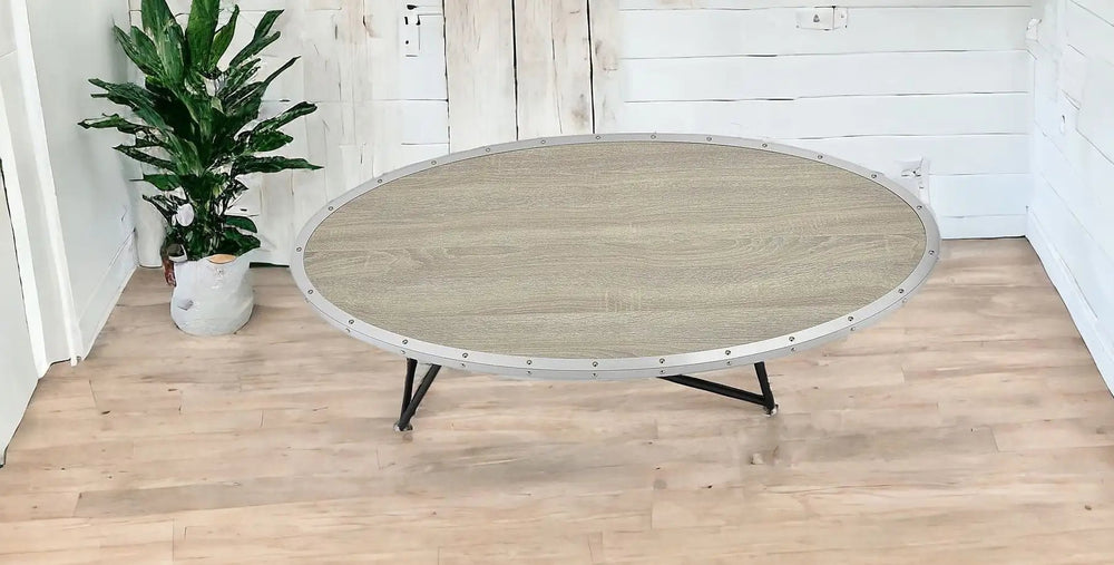 46" Natural And Black Iron Round Coffee Table - Homeroots - Flyclothing LLC