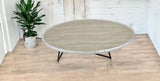 46" Natural And Black Iron Round Coffee Table - Homeroots