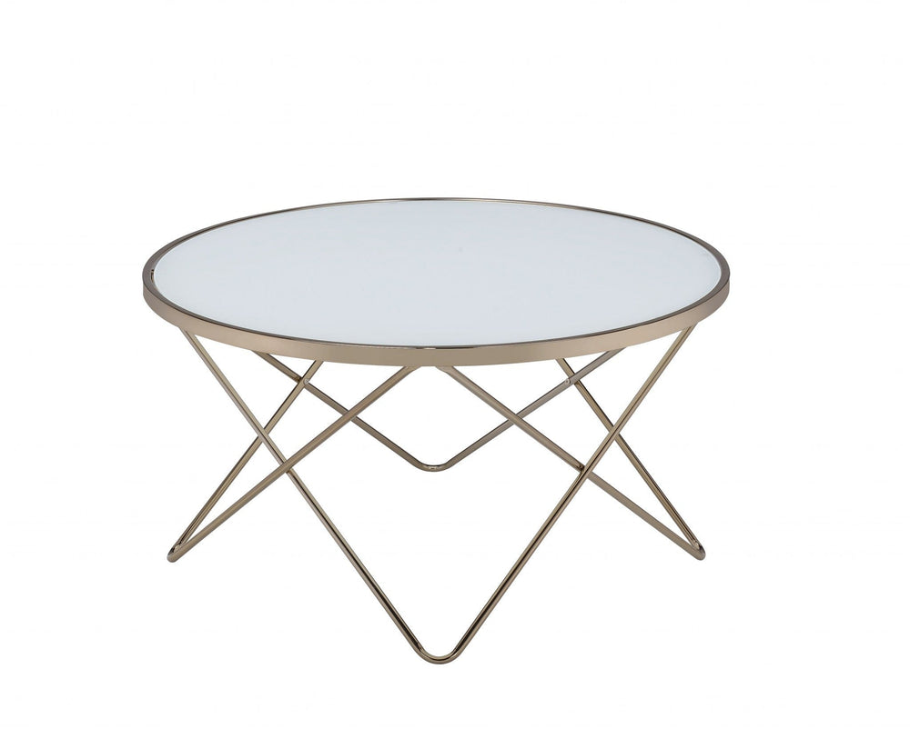 34" X 34" X 18" Frosted Glass Champagne Coffee Table - Homeroots