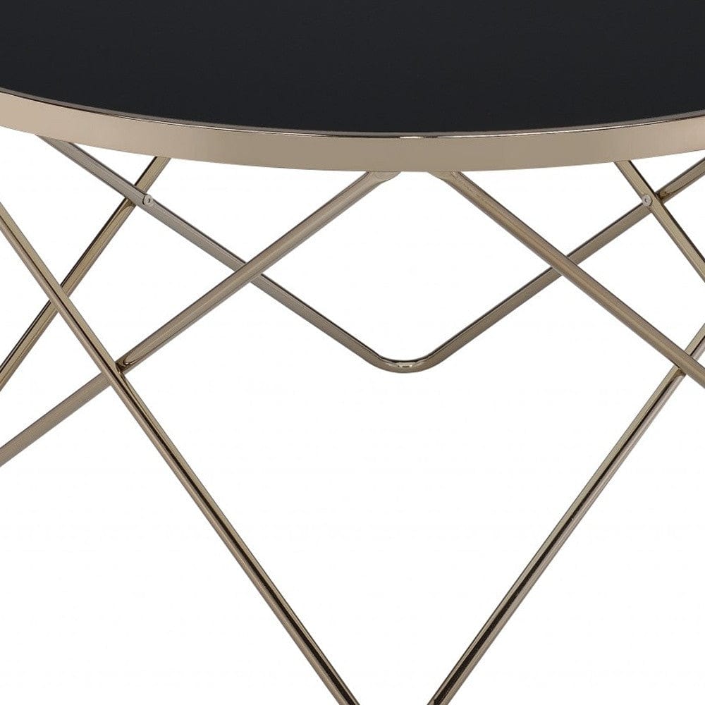 34" Black And Gold Glass And Iron Round Coffee Table - Homeroots - Flyclothing LLC