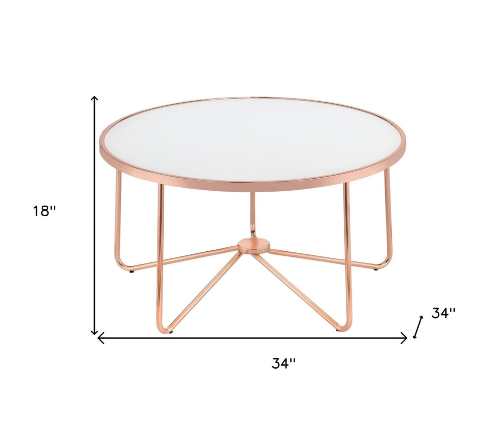 34" X 34" X 18" Frosted Glass And Rose Gold Coffee Table - Homeroots