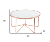 34" X 34" X 18" Frosted Glass And Rose Gold Coffee Table - Homeroots