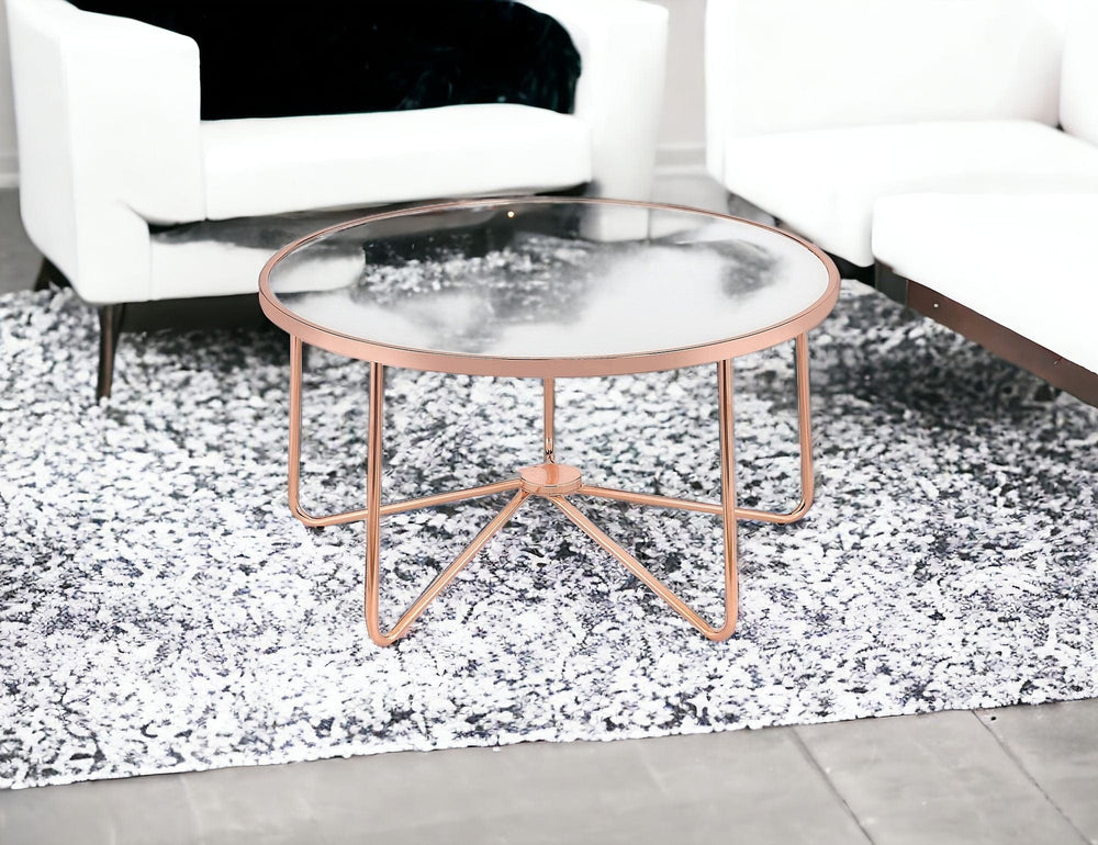 34" X 34" X 18" Frosted Glass And Rose Gold Coffee Table - Homeroots