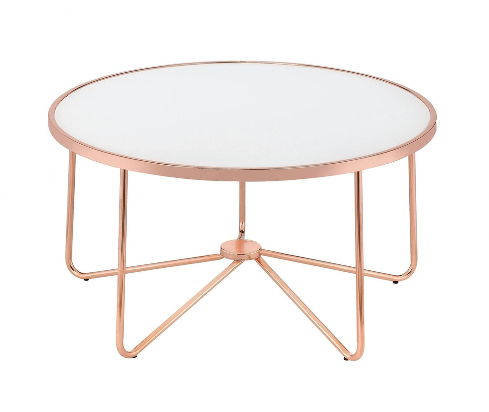 34" X 34" X 18" Frosted Glass And Rose Gold Coffee Table - Homeroots